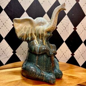 Large Drip-Glaze Ceramic Elephant Figurine – 10”